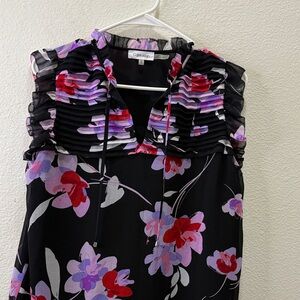 Calvin Klein Black and Purple Floral Ruffled Top